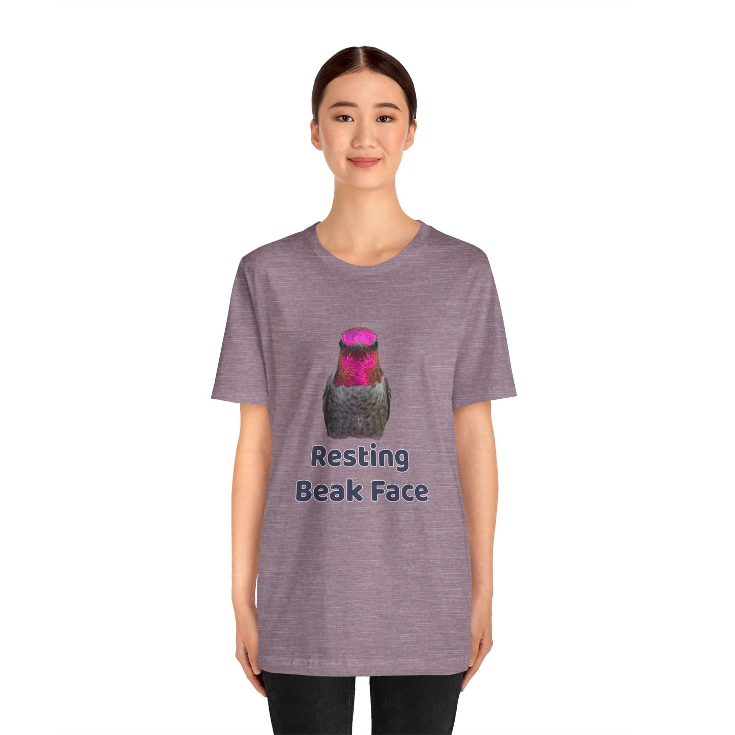Resting Beak Face T-Shirt, Funny Bird Graphic Tee, Bella + Canvas 3001, Bird Lover Gift, Quirky Hummingbird Shirt for Women & Men
