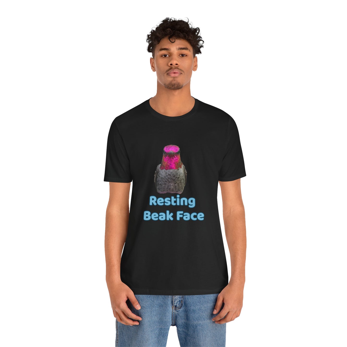 Resting Beak Face T-Shirt, Funny Bird Graphic Tee, Bella + Canvas 3001, Bird Lover Gift, Quirky Hummingbird Shirt for Women & Men
