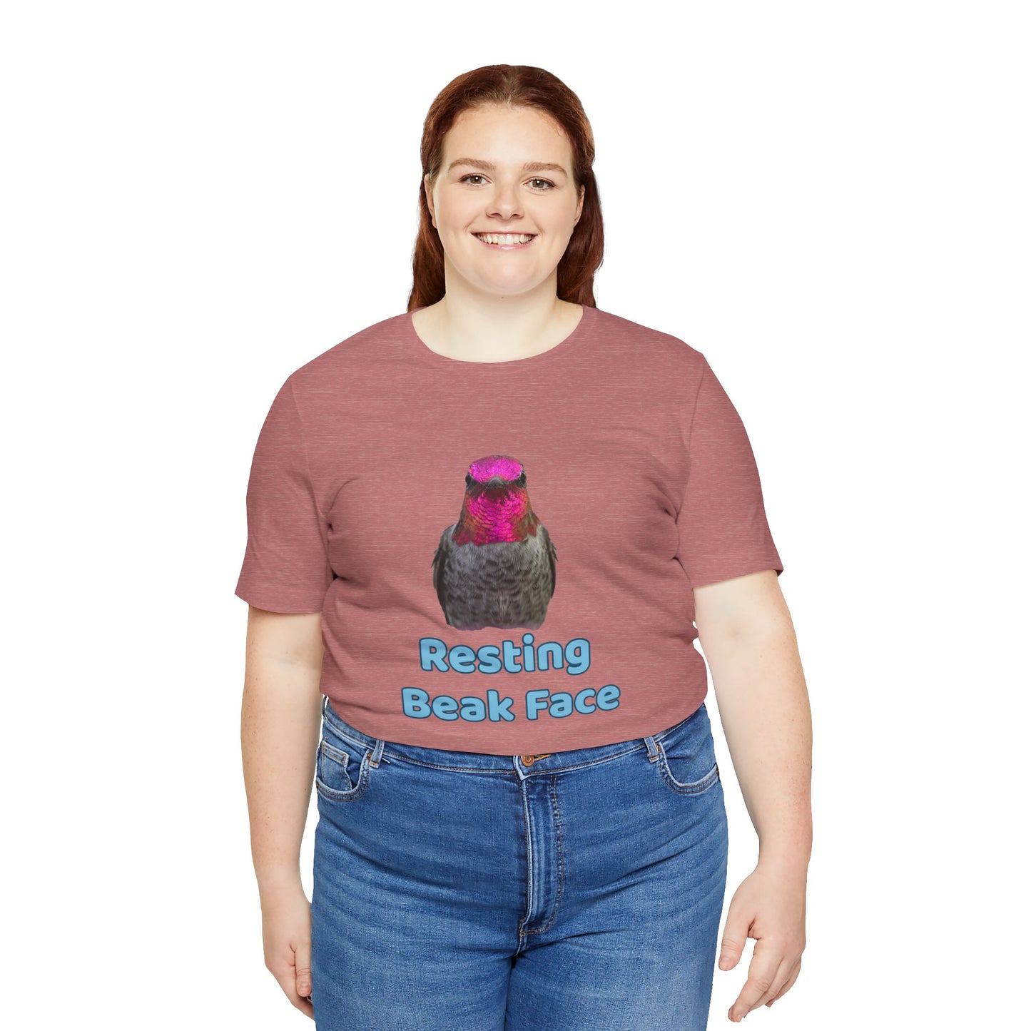 Resting Beak Face T-Shirt, Funny Bird Graphic Tee, Bella + Canvas 3001, Bird Lover Gift, Quirky Hummingbird Shirt for Women & Men