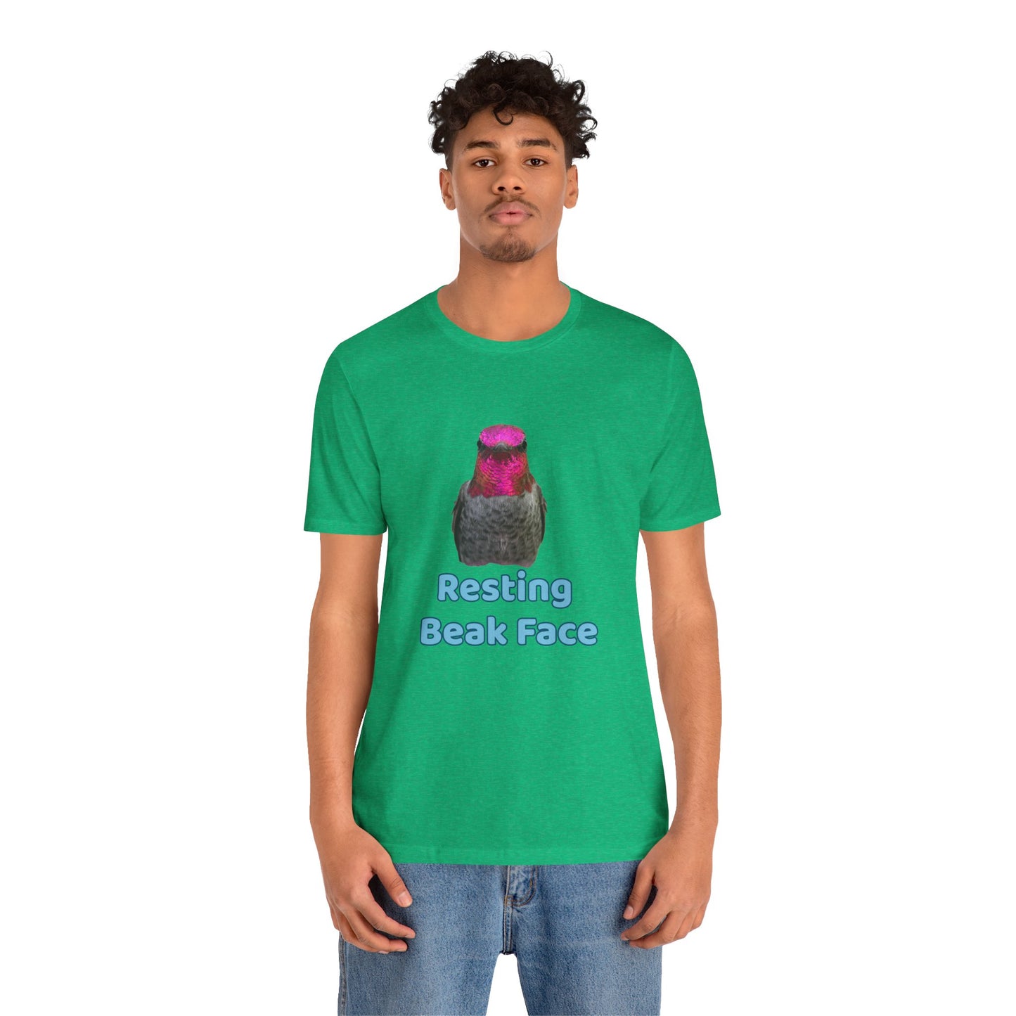 Resting Beak Face T-Shirt, Funny Bird Graphic Tee, Bella + Canvas 3001, Bird Lover Gift, Quirky Hummingbird Shirt for Women & Men