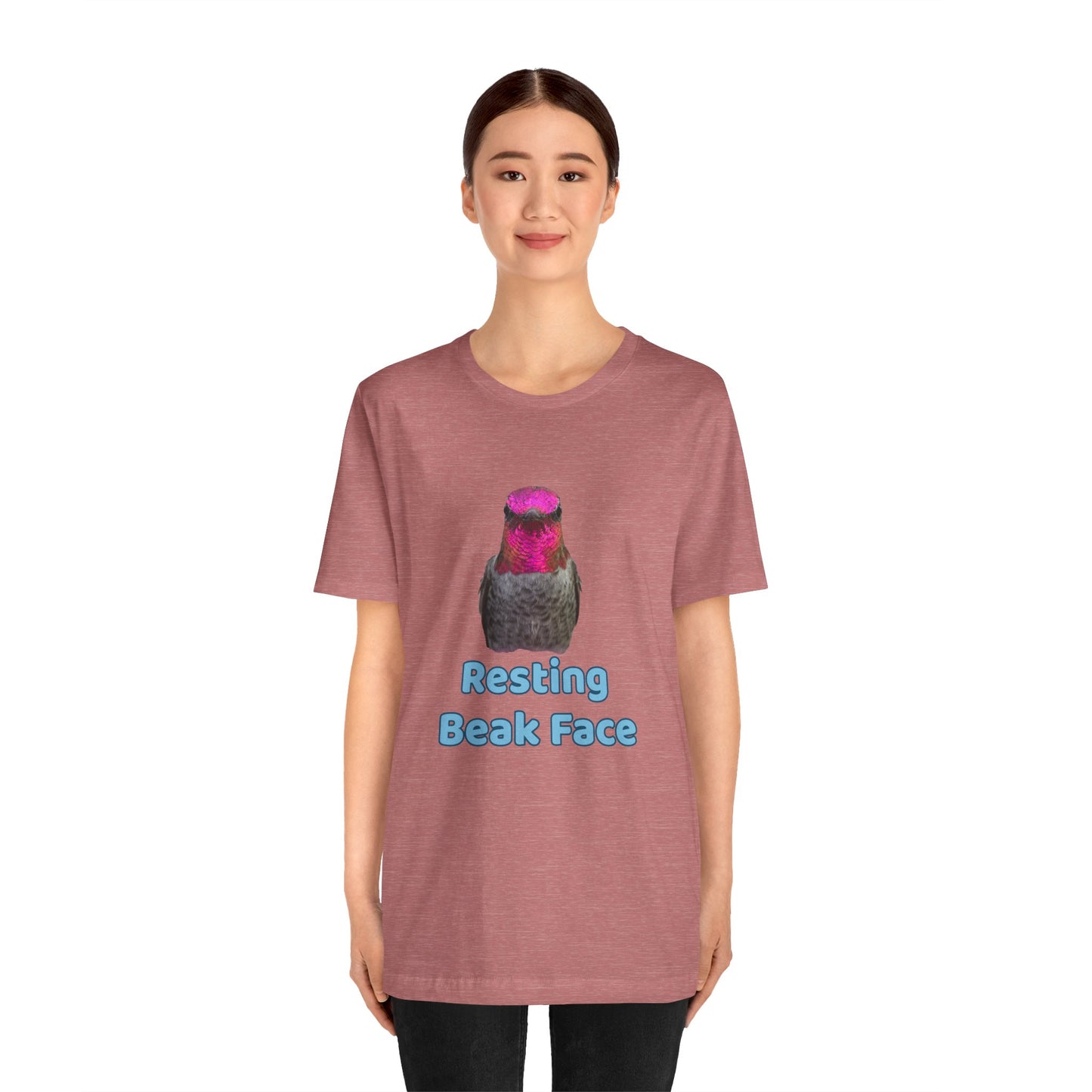 Resting Beak Face T-Shirt, Funny Bird Graphic Tee, Bella + Canvas 3001, Bird Lover Gift, Quirky Hummingbird Shirt for Women & Men