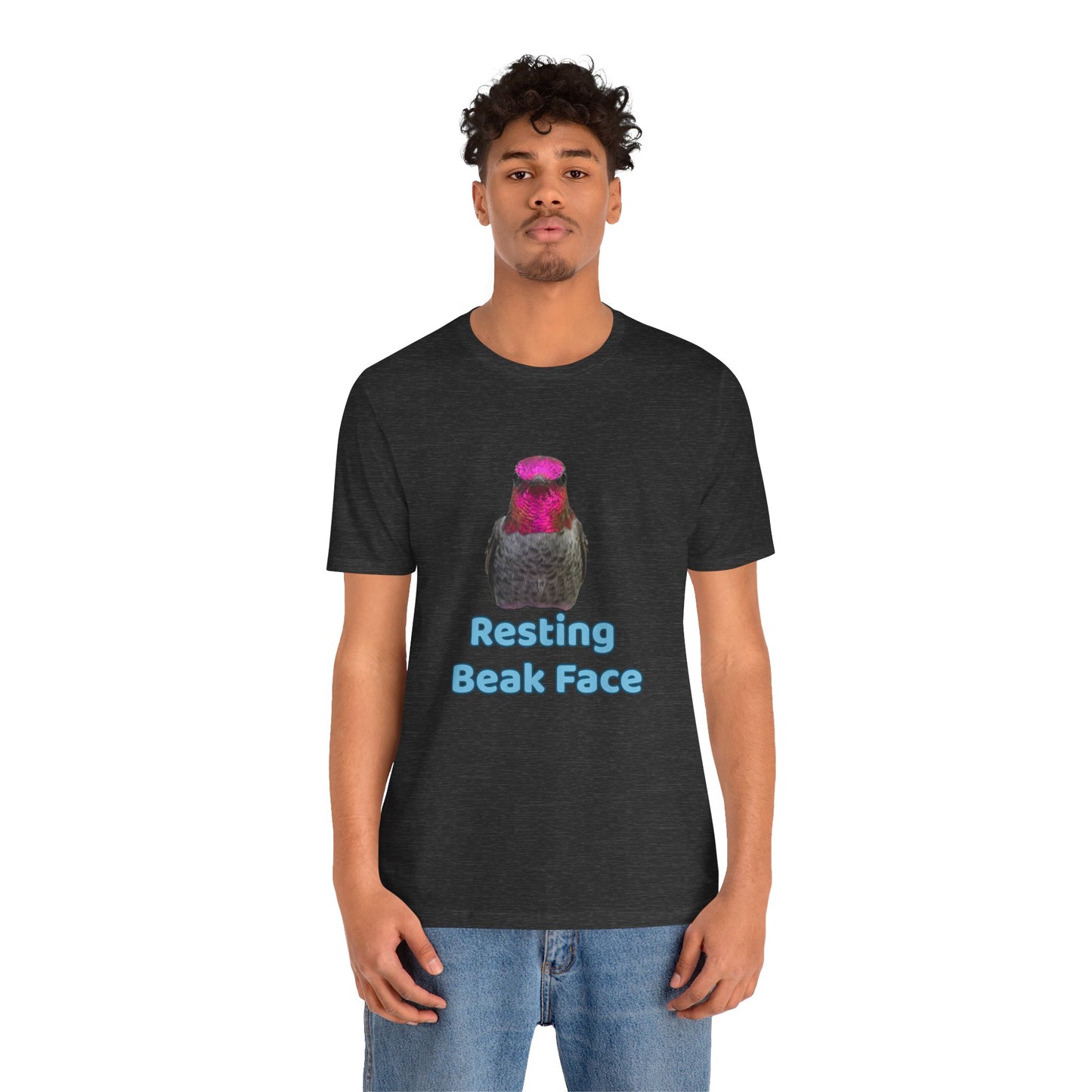 Resting Beak Face T-Shirt, Funny Bird Graphic Tee, Bella + Canvas 3001, Bird Lover Gift, Quirky Hummingbird Shirt for Women & Men