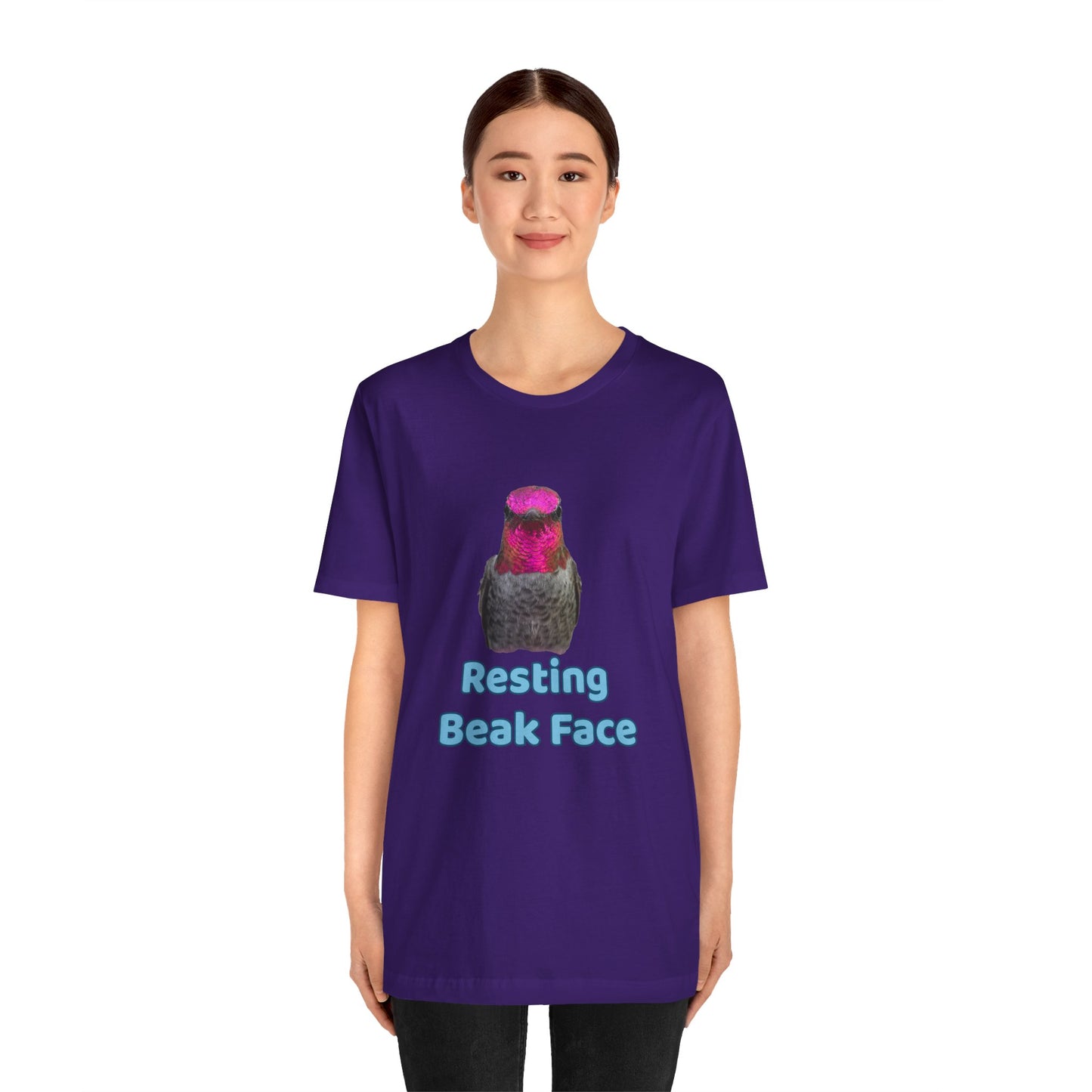 Resting Beak Face T-Shirt, Funny Bird Graphic Tee, Bella + Canvas 3001, Bird Lover Gift, Quirky Hummingbird Shirt for Women & Men