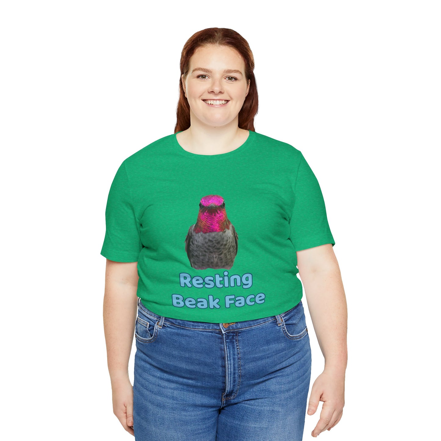 Resting Beak Face T-Shirt, Funny Bird Graphic Tee, Bella + Canvas 3001, Bird Lover Gift, Quirky Hummingbird Shirt for Women & Men