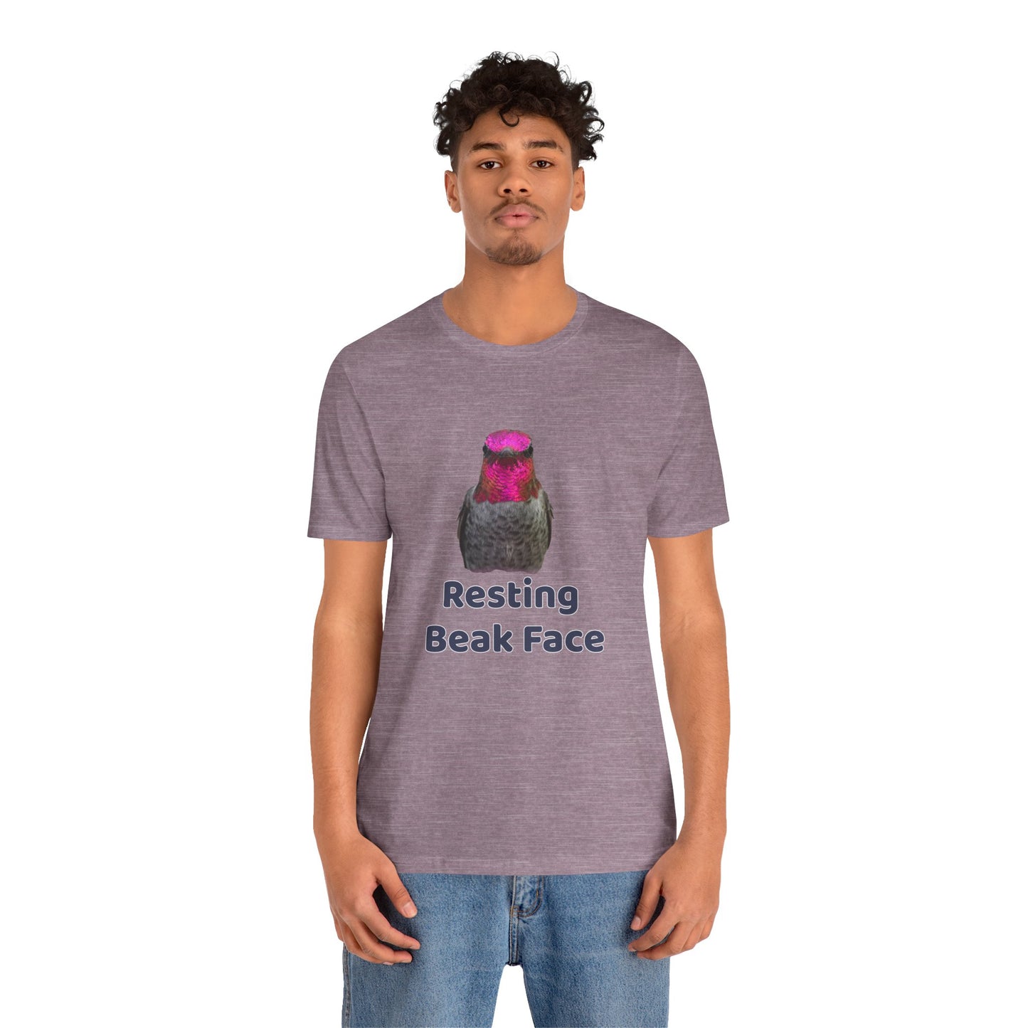 Resting Beak Face T-Shirt, Funny Bird Graphic Tee, Bella + Canvas 3001, Bird Lover Gift, Quirky Hummingbird Shirt for Women & Men