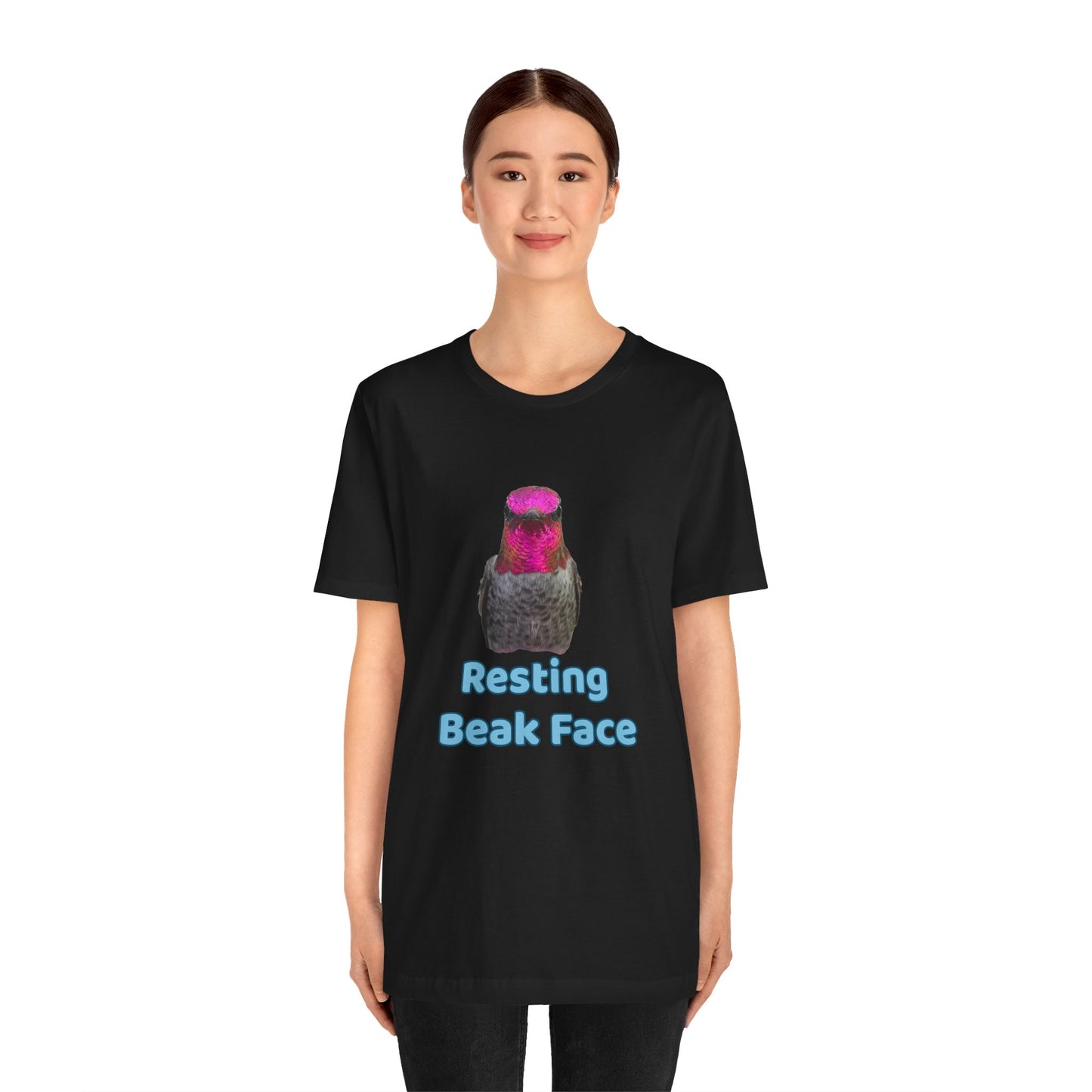 Resting Beak Face T-Shirt, Funny Bird Graphic Tee, Bella + Canvas 3001, Bird Lover Gift, Quirky Hummingbird Shirt for Women & Men