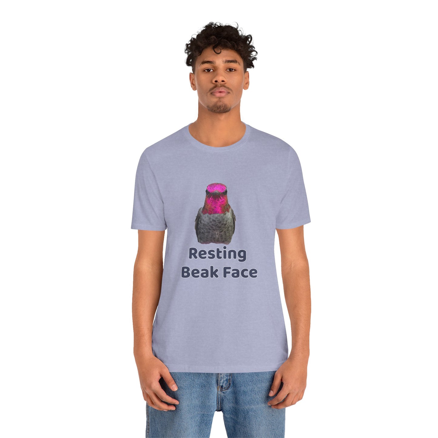 Resting Beak Face T-Shirt, Funny Bird Graphic Tee, Bella + Canvas 3001, Bird Lover Gift, Quirky Hummingbird Shirt for Women & Men