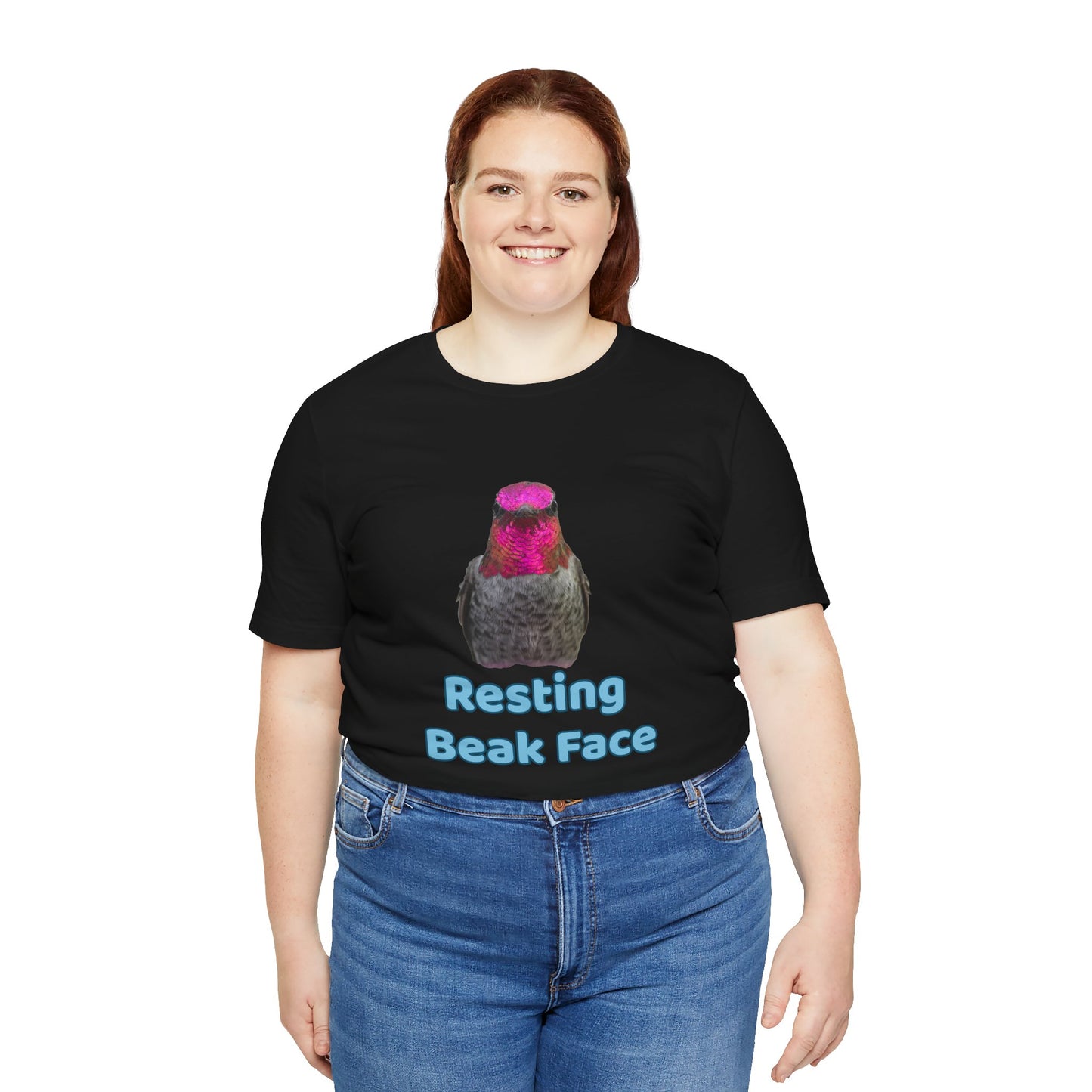 Resting Beak Face T-Shirt, Funny Bird Graphic Tee, Bella + Canvas 3001, Bird Lover Gift, Quirky Hummingbird Shirt for Women & Men