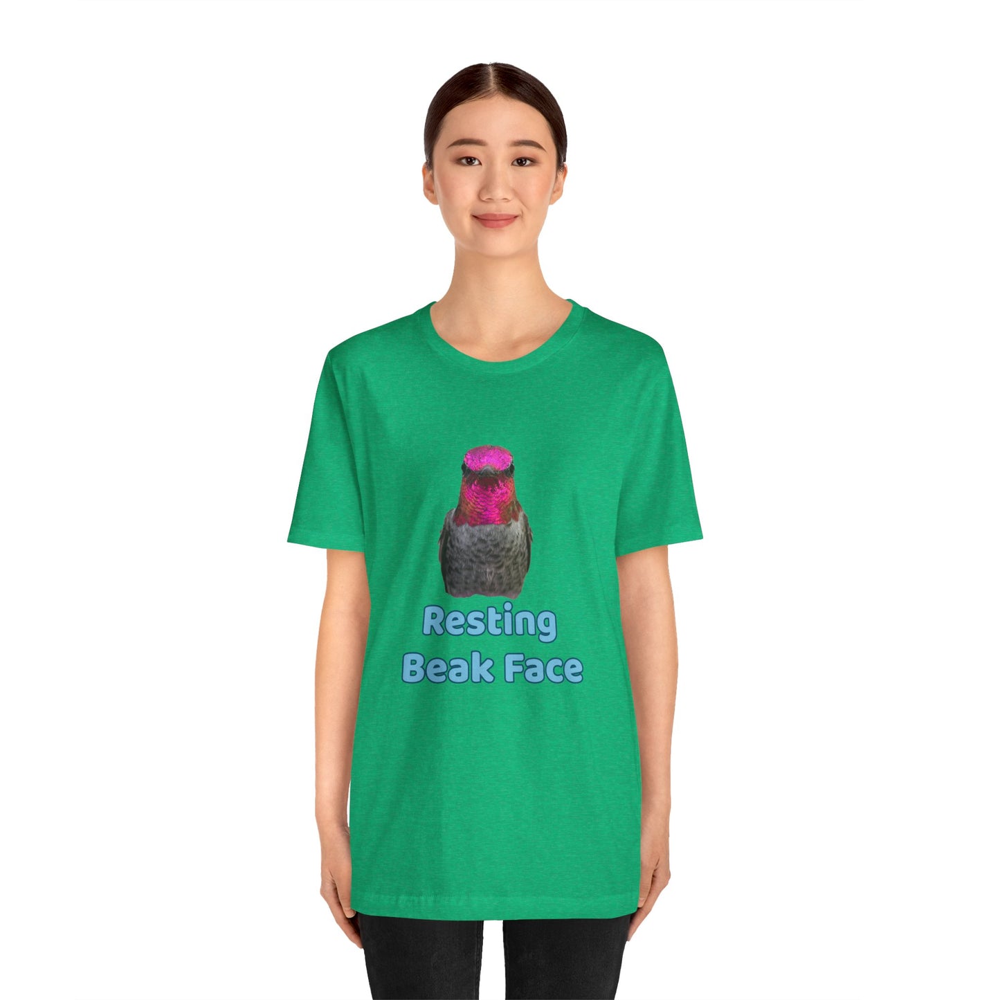 Resting Beak Face T-Shirt, Funny Bird Graphic Tee, Bella + Canvas 3001, Bird Lover Gift, Quirky Hummingbird Shirt for Women & Men