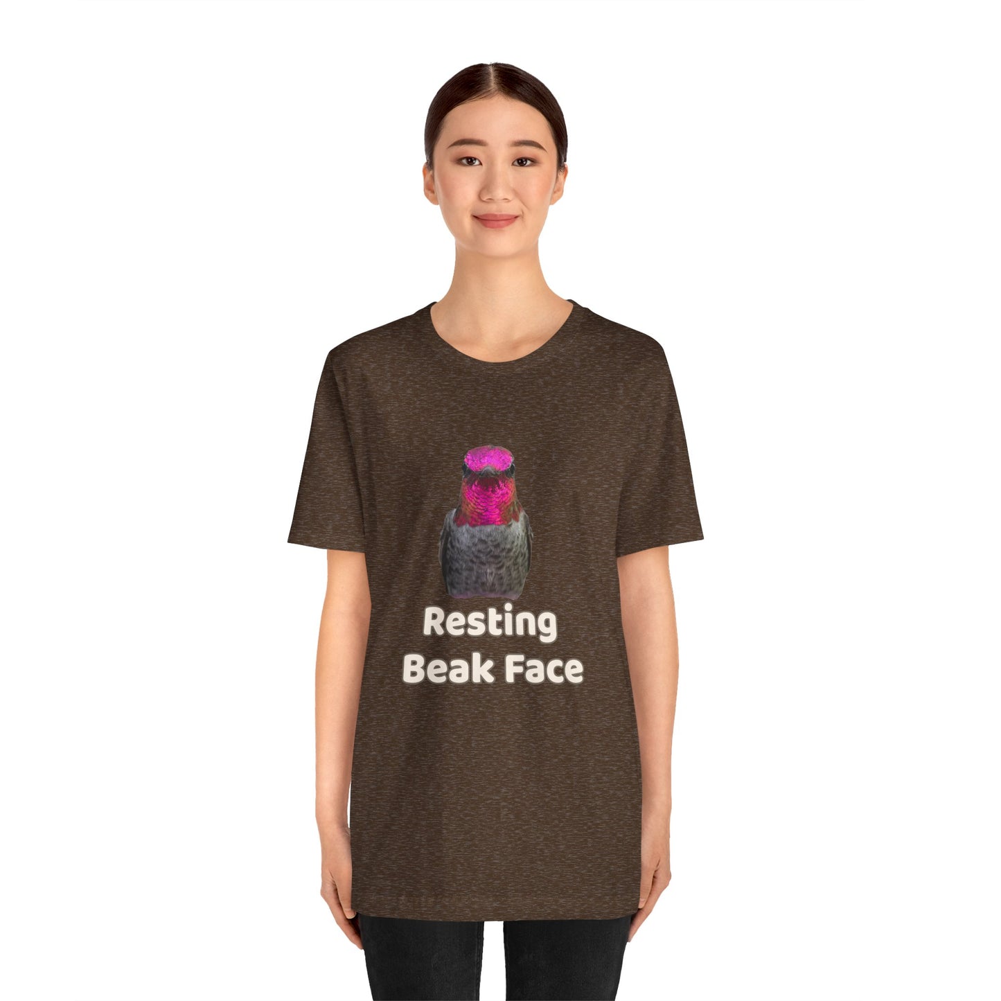 Resting Beak Face T-Shirt, Funny Bird Graphic Tee, Bella + Canvas 3001, Bird Lover Gift, Quirky Hummingbird Shirt for Women & Men
