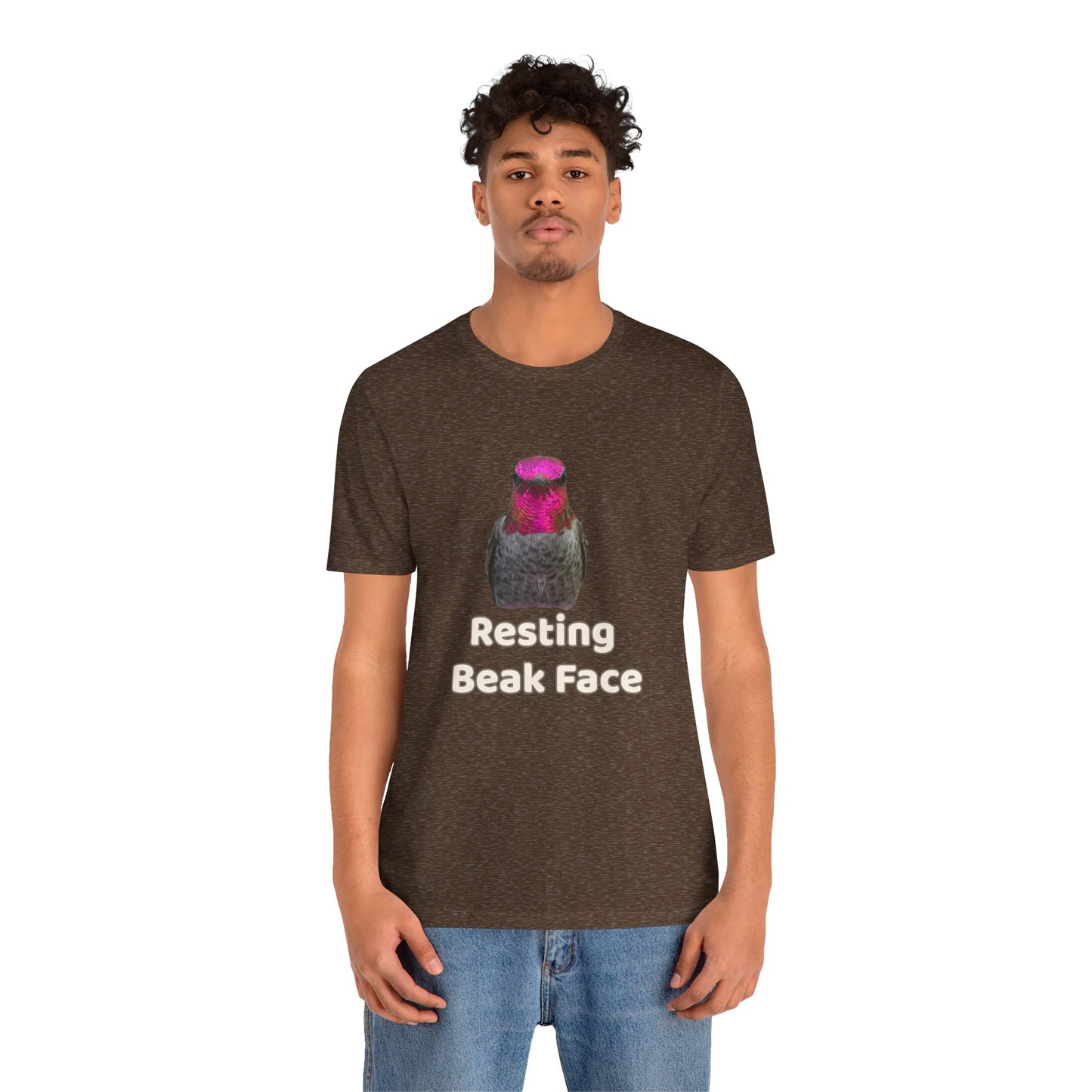 Resting Beak Face T-Shirt, Funny Bird Graphic Tee, Bella + Canvas 3001, Bird Lover Gift, Quirky Hummingbird Shirt for Women & Men