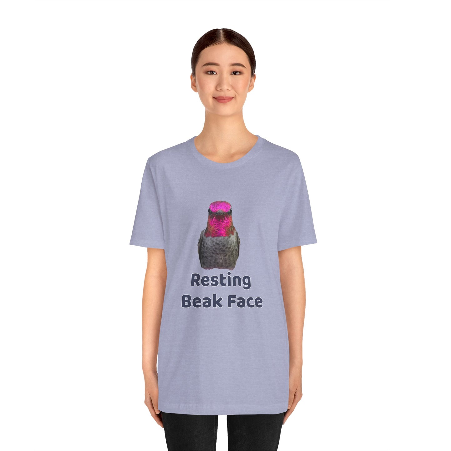 Resting Beak Face T-Shirt, Funny Bird Graphic Tee, Bella + Canvas 3001, Bird Lover Gift, Quirky Hummingbird Shirt for Women & Men