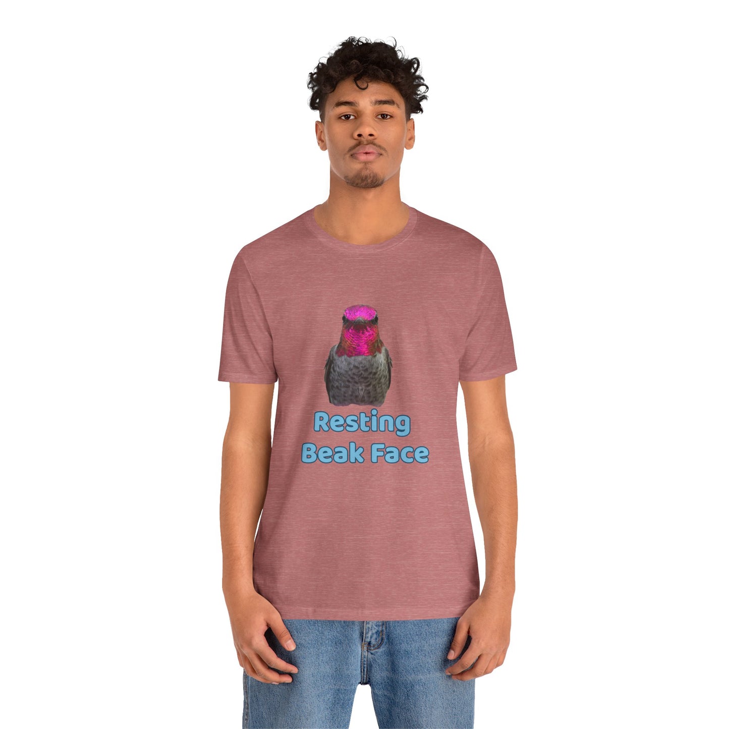 Resting Beak Face T-Shirt, Funny Bird Graphic Tee, Bella + Canvas 3001, Bird Lover Gift, Quirky Hummingbird Shirt for Women & Men