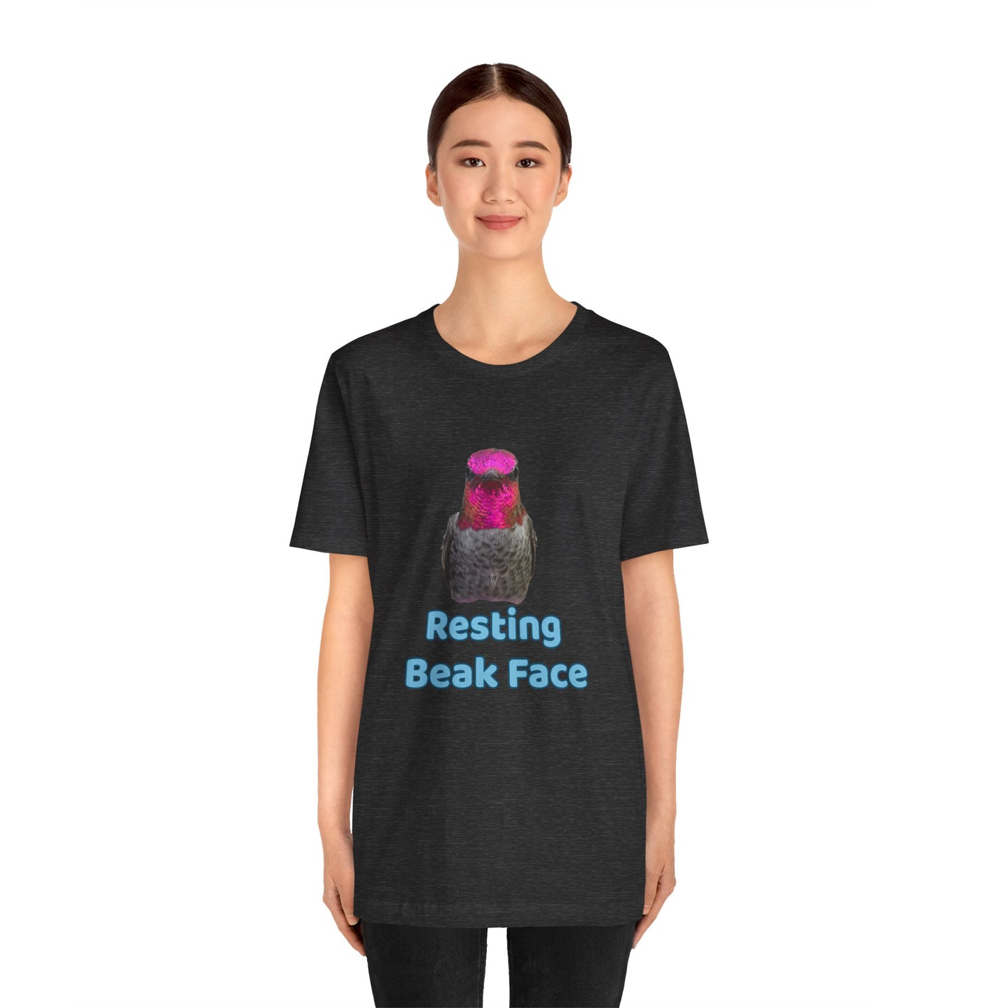 Resting Beak Face T-Shirt, Funny Bird Graphic Tee, Bella + Canvas 3001, Bird Lover Gift, Quirky Hummingbird Shirt for Women & Men